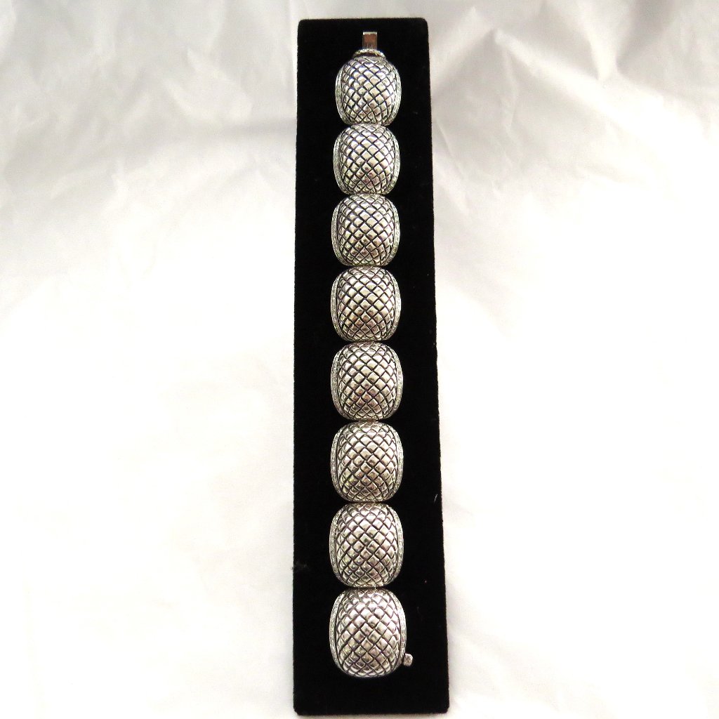 Scott Kay Textured Diamond Accented Basket Weave Link Ss Bracelet